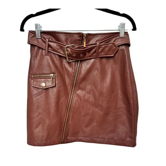 Rachel Zoe Faux Leather Mini Skirt Brown - Picture 2 of 8